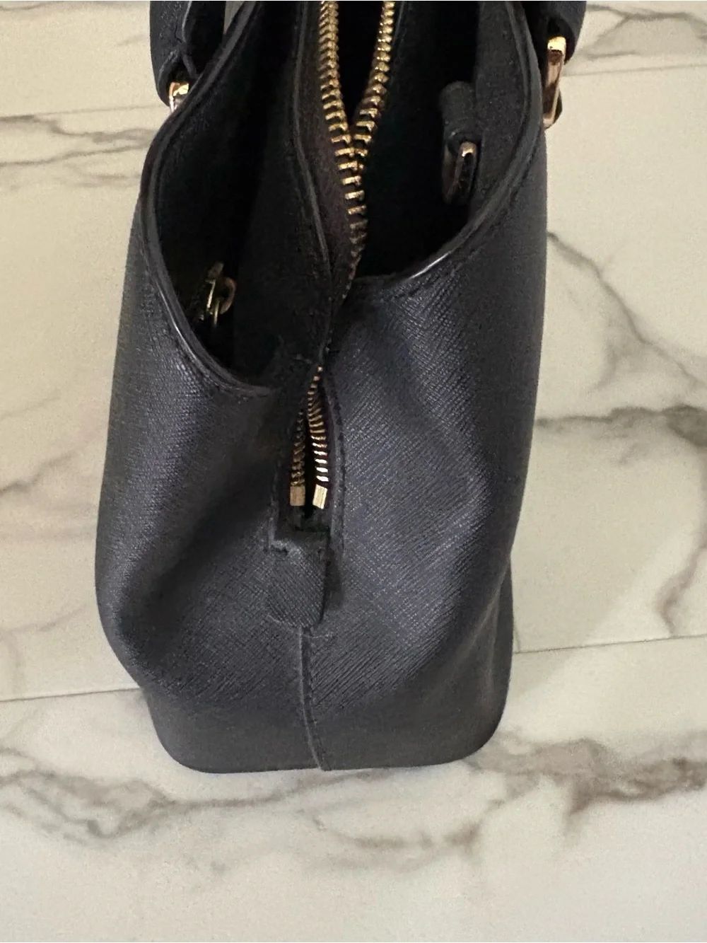 Michael Kors Black Saffiano Double-Handle Satchel with Gold Hardware